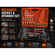 Professional Mechanics Socket, Ratchet & Spanner Tool Set - Chrome Vanadium - Orange & Black Carry Case-151 pcs