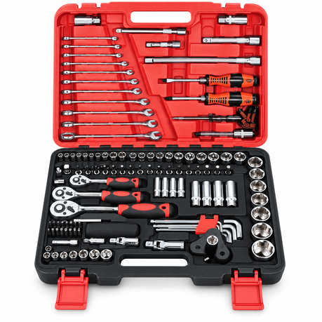 Socket Wrench, Ratchet & Hand Tool Set with Carry Case - 121 Piece 121pcs Multi-Purpose Socket, Ratchet, Spanner & Hand Tool Kit in Portable Storage Case