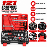 Socket Wrench, Ratchet & Hand Tool Set with Carry Case - 121 Piece 121pcs Multi-Purpose Socket, Ratchet, Spanner & Hand Tool Kit in Portable Storage Case