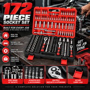 Premium Socket Wrench & Ratchet Tool Set with Carry Case 172pcs Multi-Purpose Socket, Ratchet, Bit & Accessory Tool Kit in Storage Case