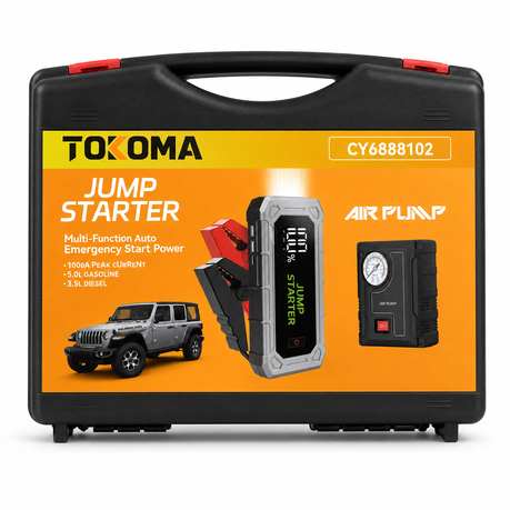 4-in-1 1000A Jump Starter & Air Pump - CY6888102 Jump starter, air pump, power bank & LED emergency light for petrol and diesel vehicles.